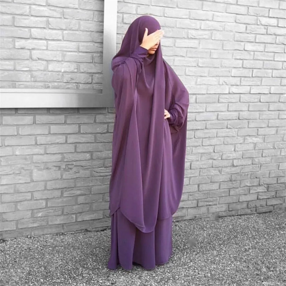 

Ramadan Muslim Tops Skirt 2 Pieces Set Overhead Prayer Garment Women Islamic Clothing Khimar Jilbab Abaya Kaftan Robe Eid Dress