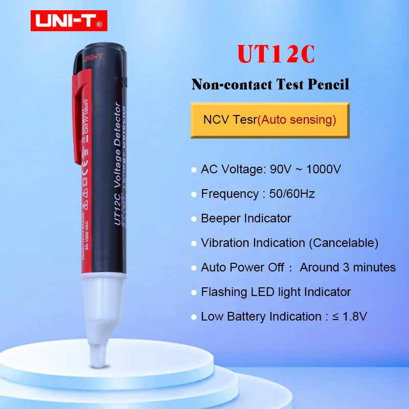 

AC Voltage Detectors UNI-T UT12C practical high quality Contact 90-1000V auto power off electrical test pencil