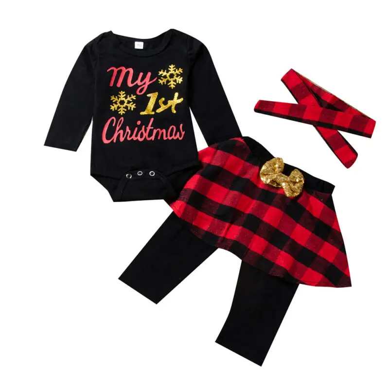 

Новинка 2020, одежда на 1-й Рождество для новорожденных девочек, комбинезоны, клетчатые штаны, наряд