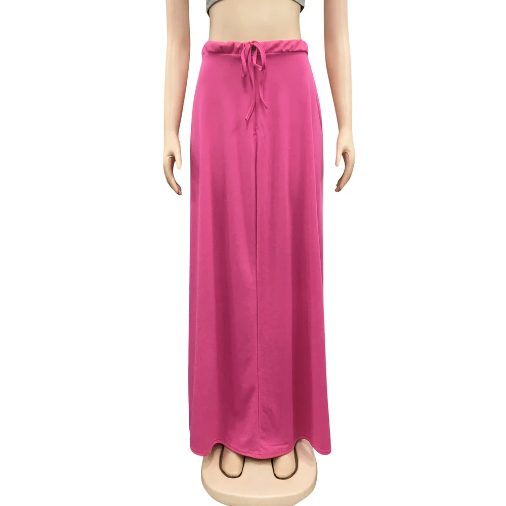 

High Waisted Solid Summer Bohemian Maxi Skirt Women Elastic Waist Side High Split Holiday Skirt Elegant Beach Club Party Skirts
