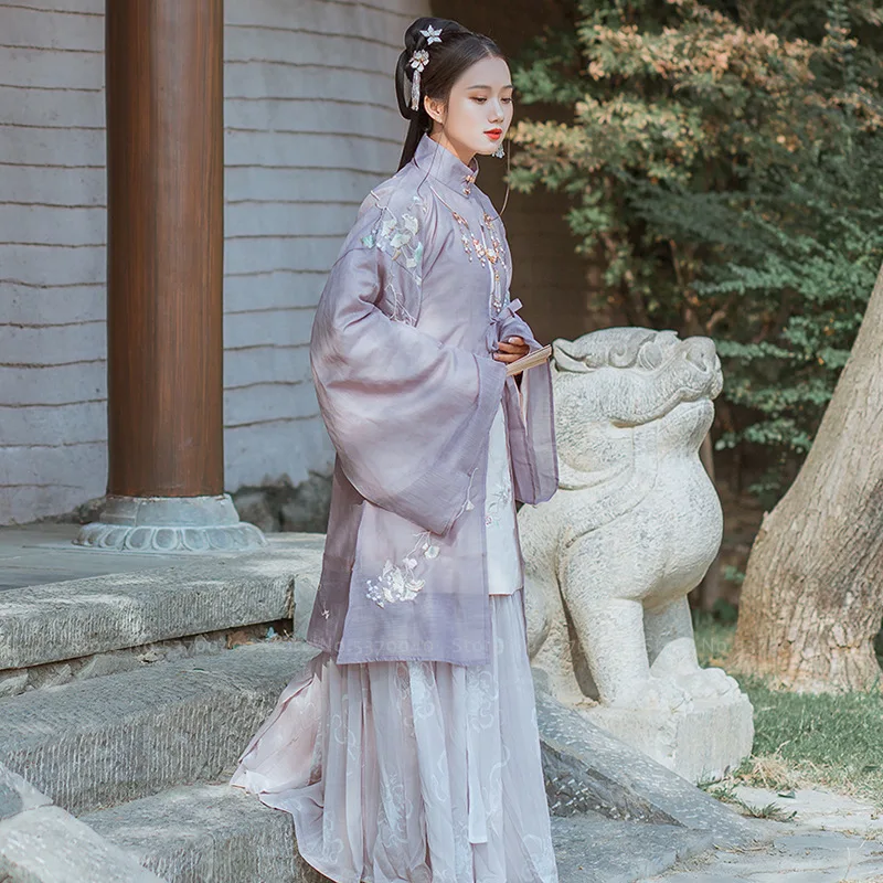 Китайский традиционный Женский костюм династии ханьфу Тан платье с цветочной