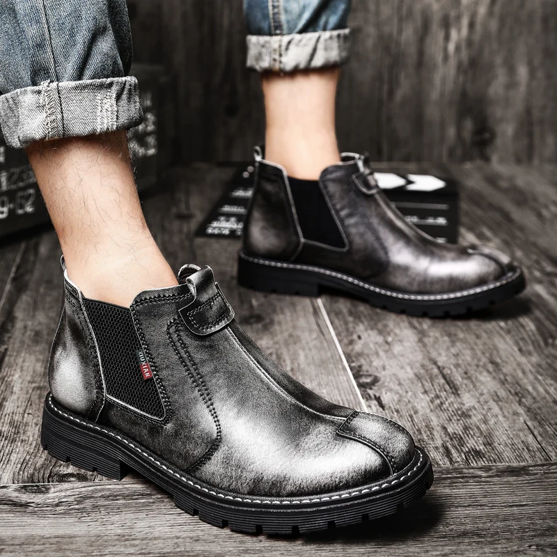 Мужские ботинки Челси Модная обувь Простые повседневные Зимние ботильоны с