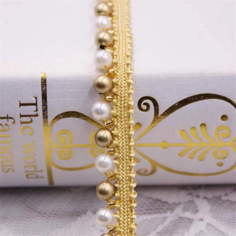 Gold White SG-018 1 ярдов/партия, белый/черный/золотой жемчуг, бисер, кружевная лента, отделка, лента, ткань, лента для одежды, ручная работа, сделай сам, швейные материалы, одежда - Цвет: Gold White SG-018