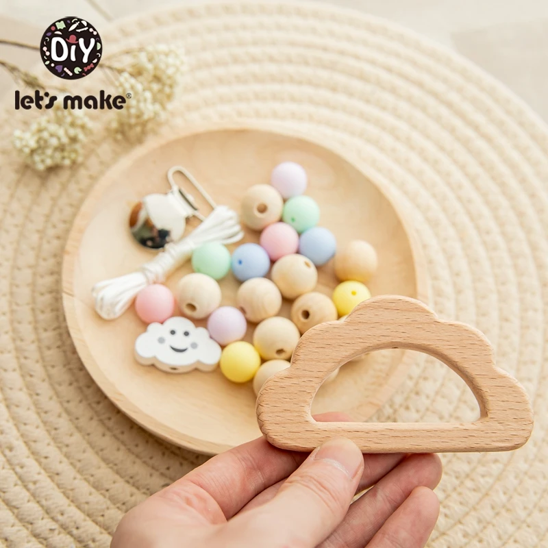 Let's Make-Juego de sonajeros para beb&eacute;, Clip de chupete Diy, cuentas de silicona para dentici&oacute;n de beb&eacute;, traje libre de Bpa, cuentas de madera de ganchillo, mordedor para beb&eacute;-0