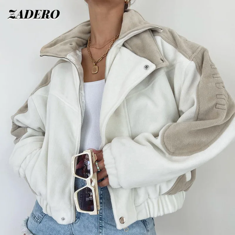 

Модные контрастные лоскутные куртки Y2K, Женская Осенняя верхняя одежда большого размера с длинным рукавом и буквенным принтом на пуговицах,...