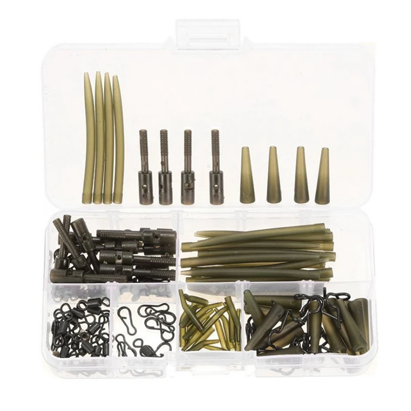

160Pcs/Set Carp Fishing Accessories Tackle Anti Tangle Sleeves Tail Rubbers Safety Lead Clips Change Swivels with Box