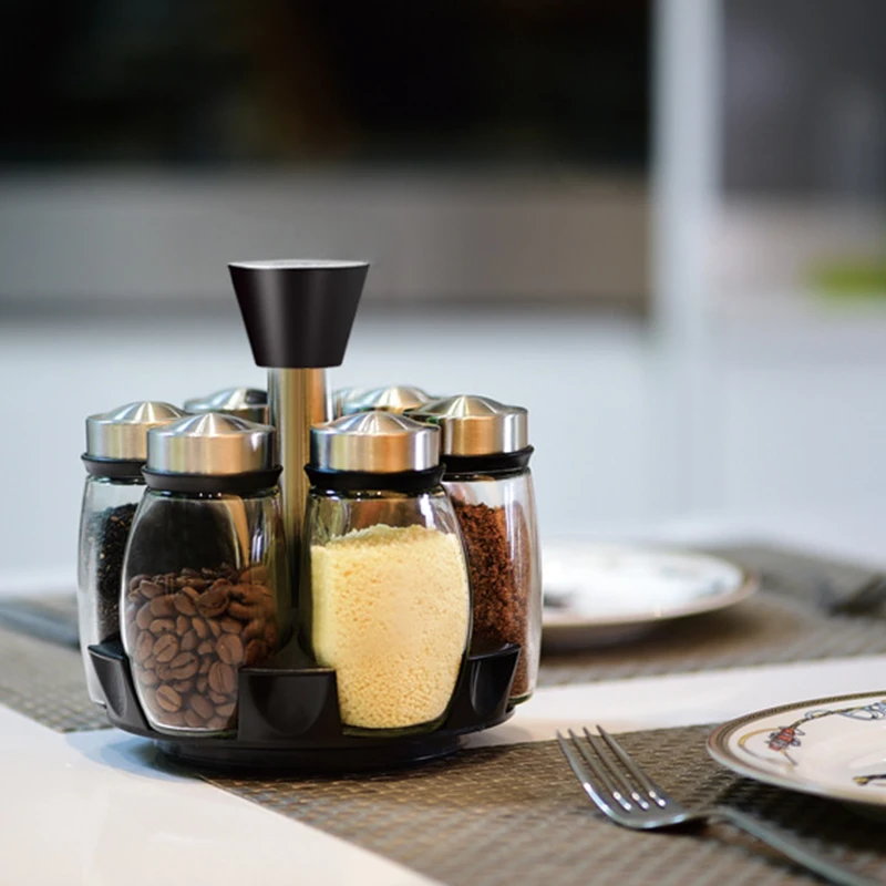 Вращающаяся столешница для трав и специй с 6 стеклянными приправа