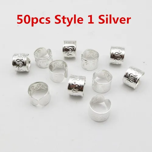50pcs Style 1 Silver 30 шт-50 шт большие регулируемые серебряные/золотые волосы оплетка дреды бусины манжеты кольца для зажимов трубка около 12 мм Отверстие аксессуары - Цвет: 50pcs Style 1 Silver