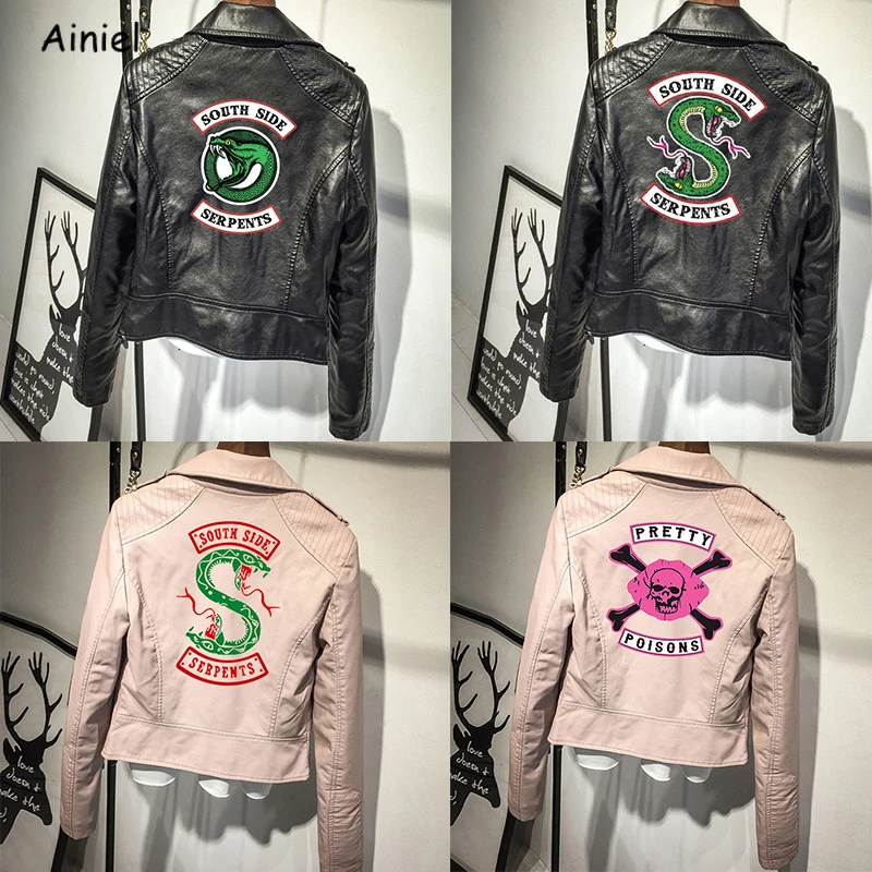 

Riverdale Jacket Southside Snake Poison South Side Serpents Black PU Leather Coat Streetwear Clothes Embroidery stickers