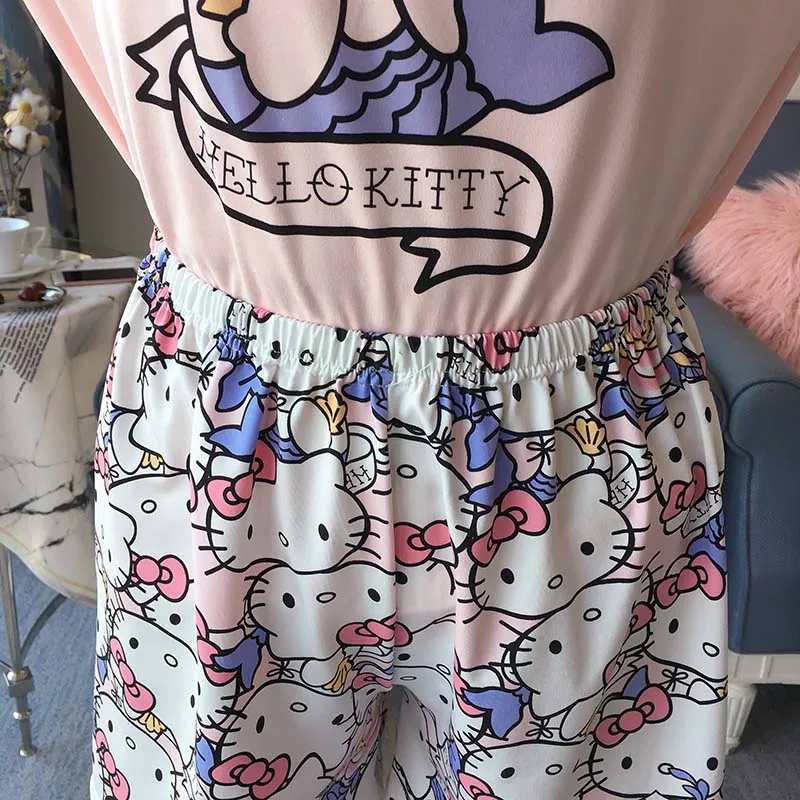 Женская фланелевая ночная рубашка hello kitty с длинным рукавом, банный халат, штаны, зимняя Милая Пижама с рисунком, Женская домашняя одежда, комплект одежды для сна