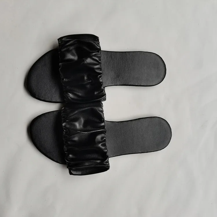 

Women Sandals 2021 Female Flats Slippers Pleated Leather Flip Flops Girls Summer Shoes Casual Ladies Slides Fashion Beach Shoes