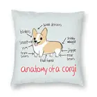 Декоративная наволочка с изображением анатомии корги, подушка с Вельш-корги для гостиной с двусторонним принтом