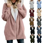 Модное женское однотонное флисовое пальто большого размера с длинным рукавом, на молнии, с капюшоном, длинная куртка с карманами, Chaqueta Mujer # g3