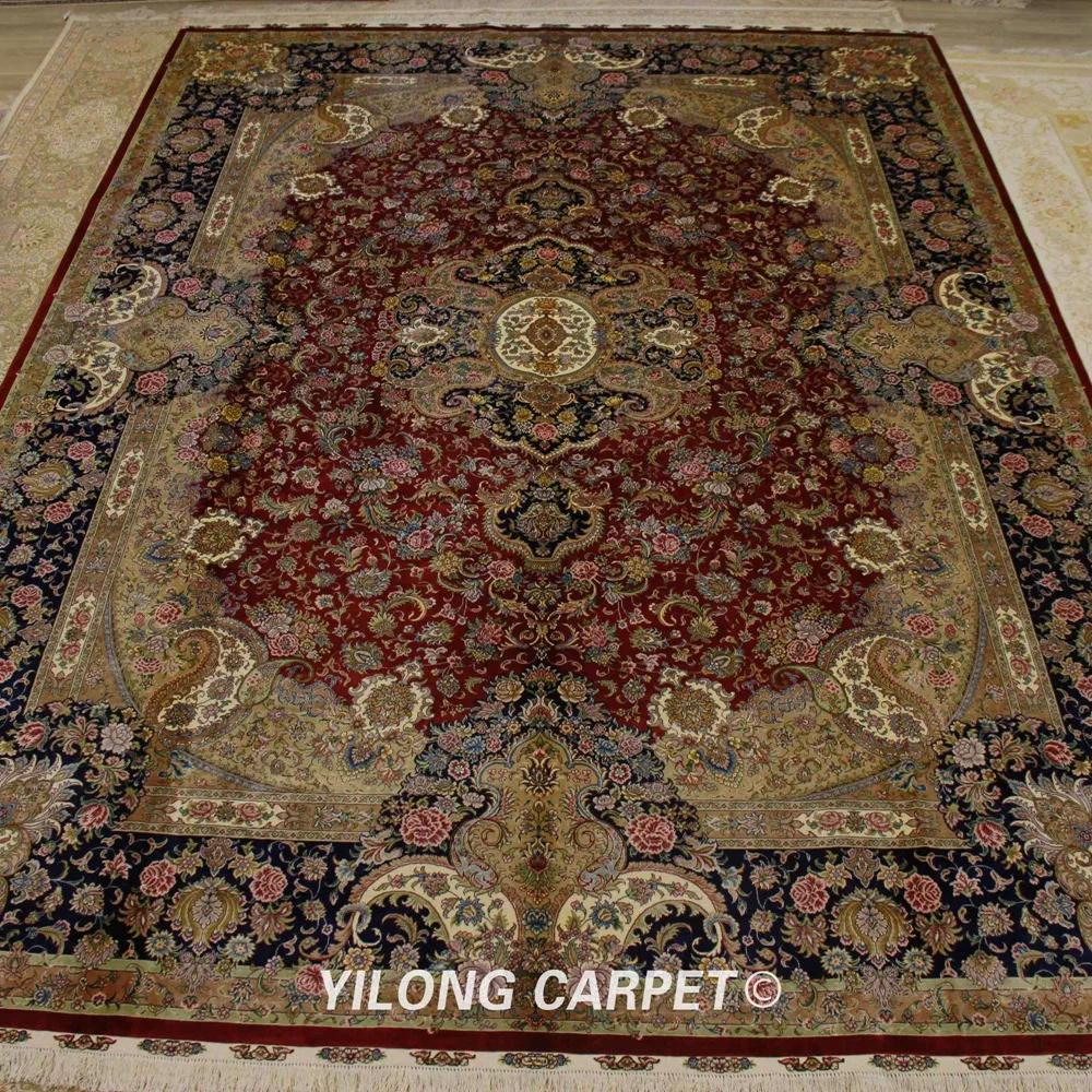 Goedkoop Yilong 9'x12 'Handgeweven Perzische Prachtige Tapijten Rode Oosterse Prachtige Zijden Tapijten (ZQG346A)