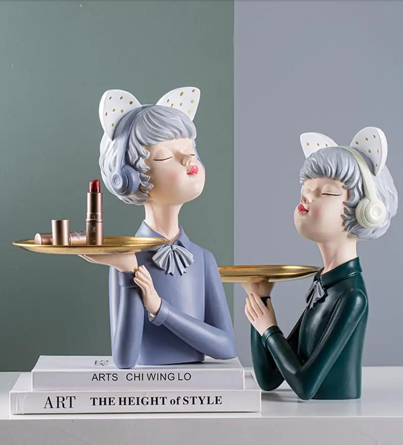 

Modern Girls Statues Candy Tray Key Storage Box Resin Ornaments Home Livingroom Desktop Figurines Crafts Coffee Table Decoration