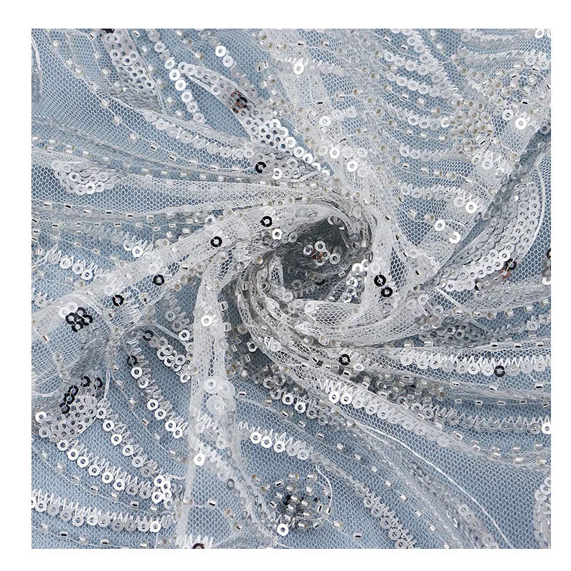

2021 polyester embroidered tulle mesh sequin lace fabric for wedding dress cloth