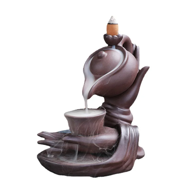 

Free Cone Incense Holder Waterfall Smoke Fountain Yoga Zen Purple Clay Incense Burner Backflow Living Room Home Decoration Gifts