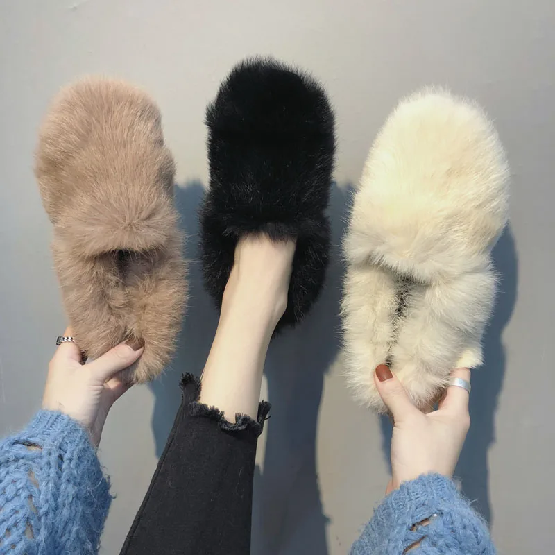 Новые дизайнерские зимние меховые мокасины на плоской подошве женские плюшевые