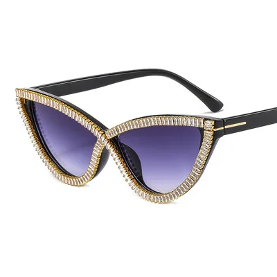 

Triangular Sunglasses For Men And Women Cat's Eye Sunglasses Anti-Blue Light Personality Diamond-Encrusted Europe And America