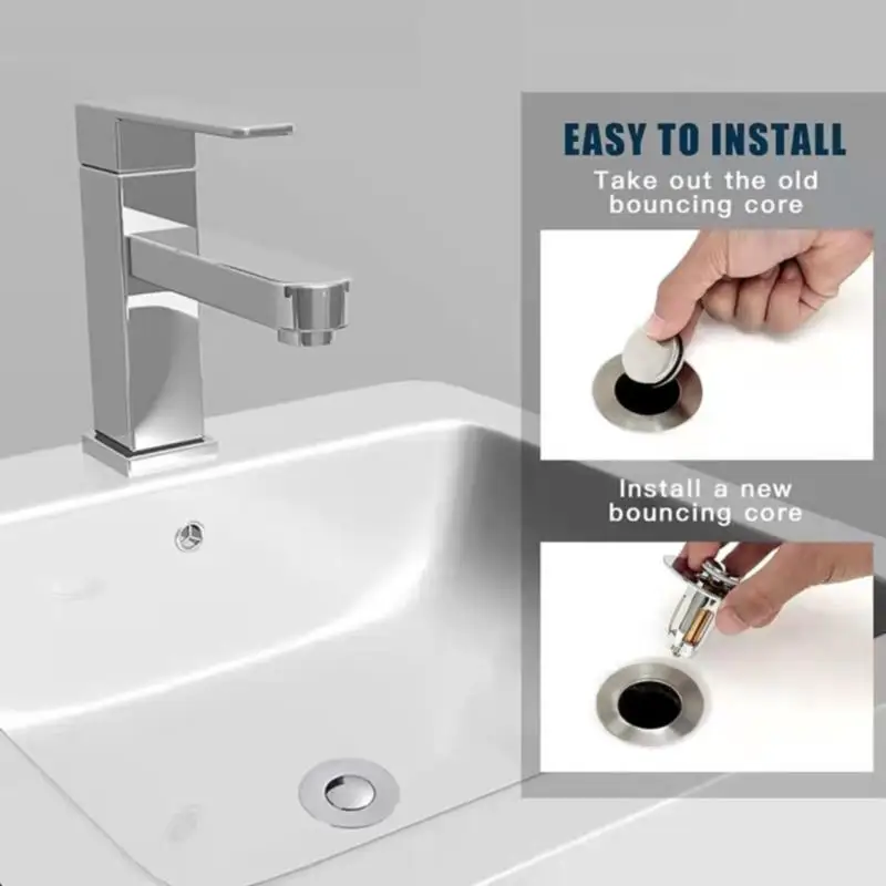 

Universal Wash Basin Push-type Hair Catcher Sink Bathtub Plug Trap Stainless Steel Bounce Core Push-type Drain Filter