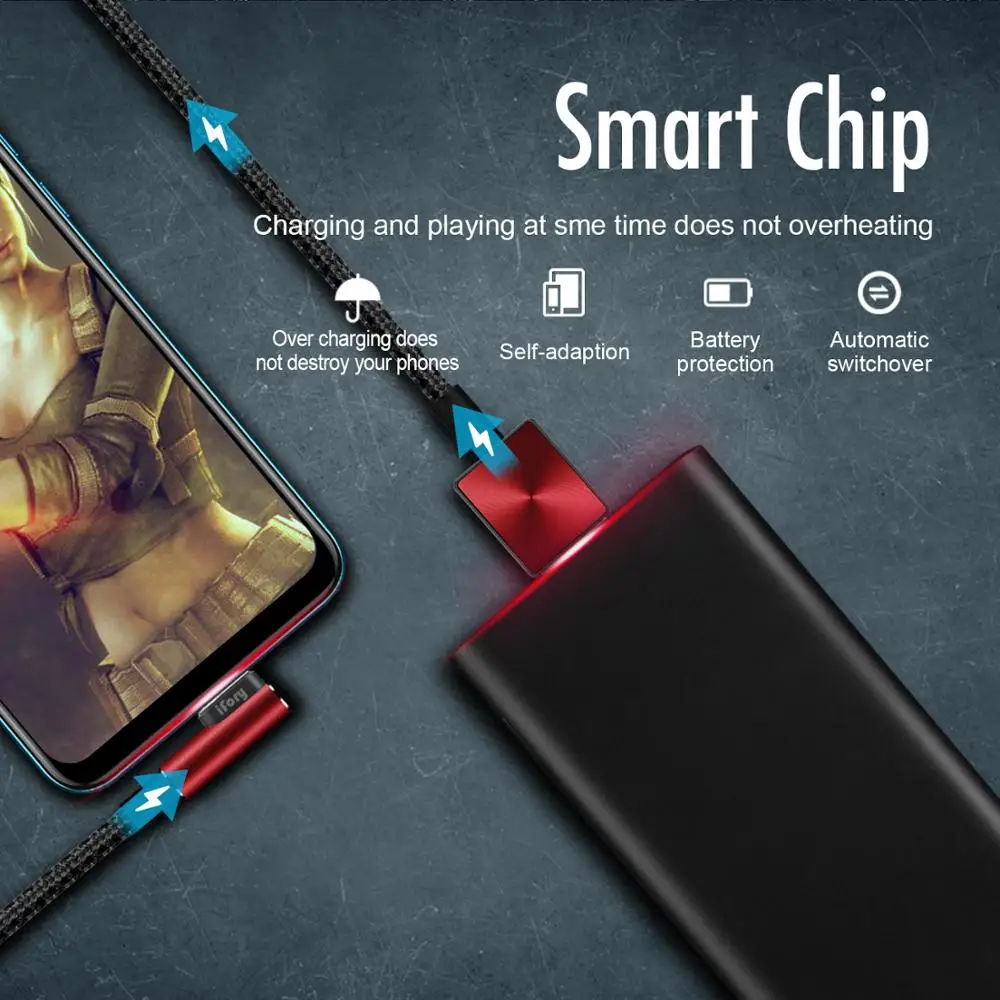 Зарядный кабель iFory USB C 3 фута 90 градусов L QC 0 Micro Type-C в нейлоновой оплетке для Huawei