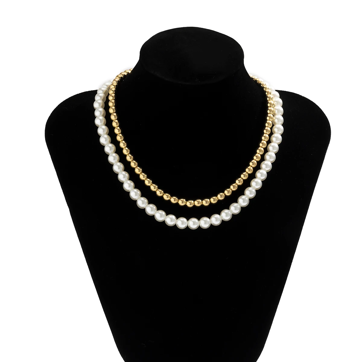 

IngeSight.Z 2Pcs/Set Imitation Pearl Short Choker Necklace Multi Layered CCB Plastic Bead Clavicle Necklace Female Girls Jewelry