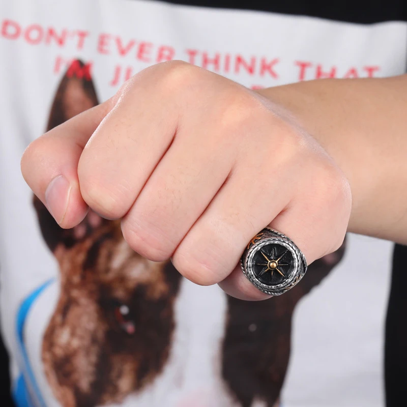 Винтажные штурвал компас кольца для мужчин золото/шаровой клапан нержавеющая