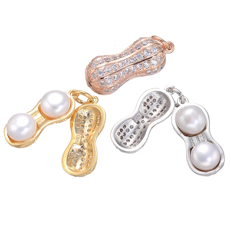 

Top selling zircon peanut with pearl pendant environmental protection Necklace micro inlaid Fashion Pendant DIY