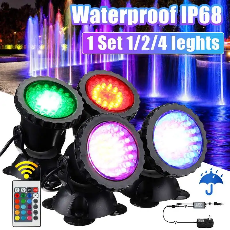 

1 комплект, 36 светодиосветодиодный, 1/2/4 света, водонепроницаемый IP68 подводный прожектор для бассейна, фонтана, пруда, садового аквариума