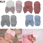 Шапочка и рукавица для новорожденных, вязаная, мягкая, с большим бантом