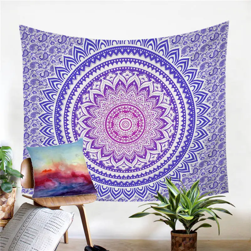 Постельные принадлежности, розовый цветок мандалы, гобелен в богемном стиле для девочек, Настенный Ковер с рисунком лотоса, декоративный гобелен для дома - Цвет: Purple