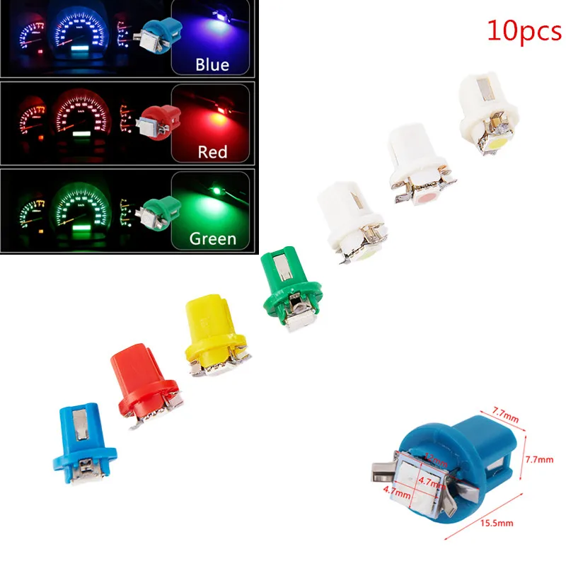 

10Pcs LED Light Car Gauge Speed Dash Bulb Dashboard instrument Light Wedge Interior Lamp T5 B8.5D Lamp