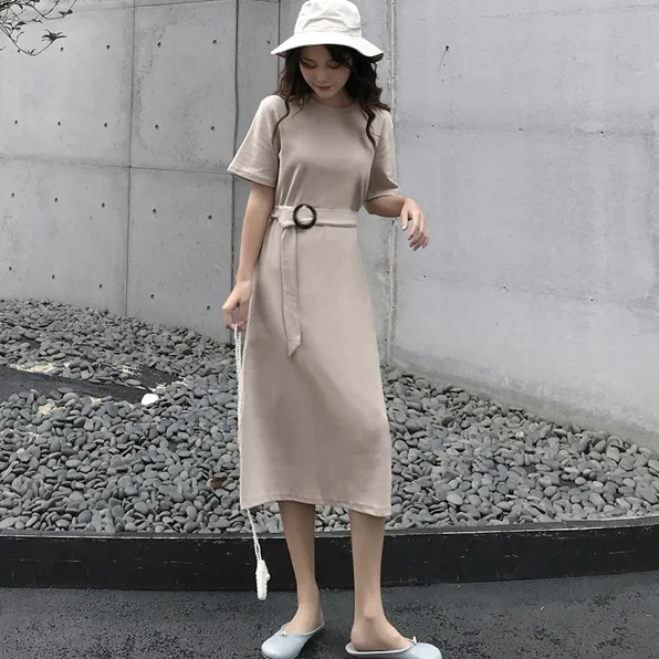 

Loose cotton dress Women Crew neck belt Sexy Solid Dress Women Night Club Bodycon Super Warm Elegant Ladies Dress Women Dress