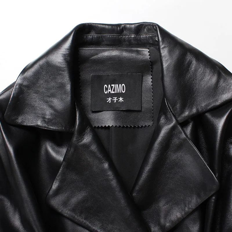 2019 женские пальто из овчины длинные черные с завышенной талией поясом для офиса