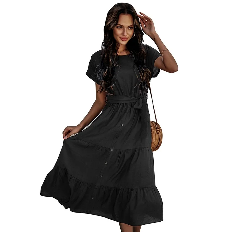 

Original Women's 2021 Spring and Summer Waist Simple Solid Color Dress Women's Casual Vacation Style Skirt Birthday for Women