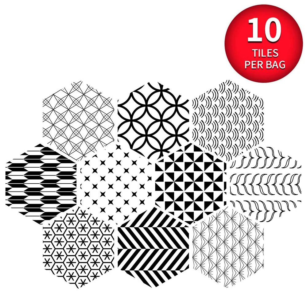 10 шт. ПВХ шестиугольная пол стикер черный белый цвет Клей Non-Slip арт Настенная