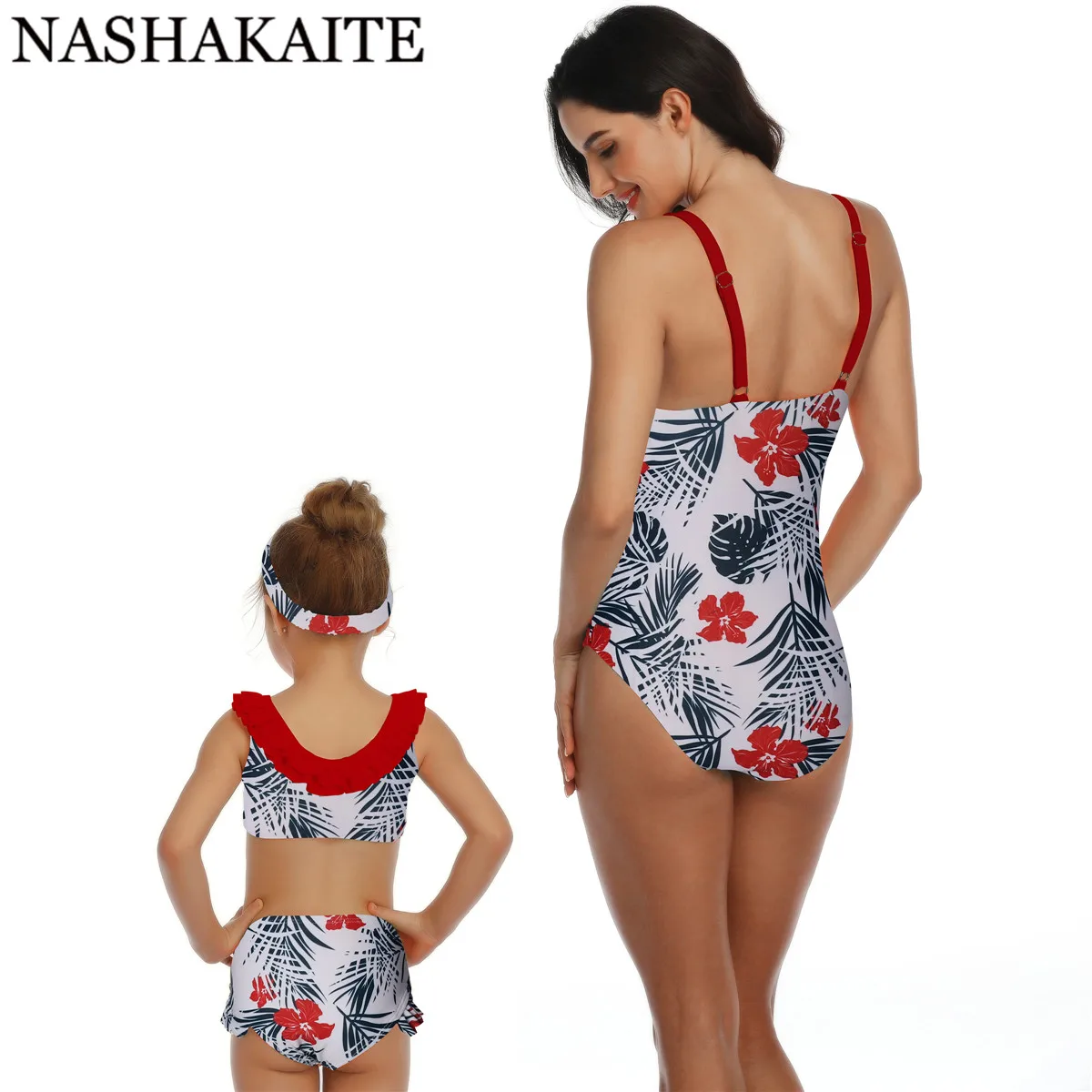 NASHAKAITE/купальный костюм для мамы и дочки; летний купальный костюм с глубоким v-образным вырезом на талии и бантом; одинаковый купальник для мамы и дочки