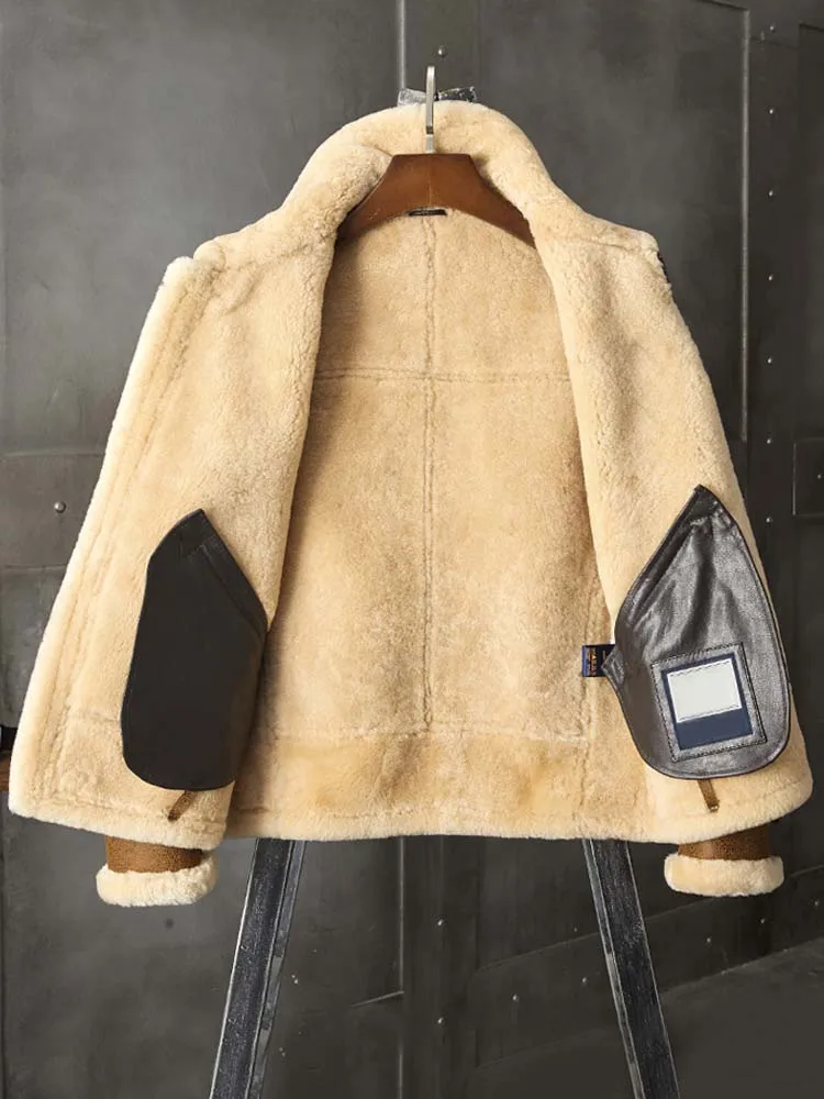 Denny &amp Dora Мужская дубленка B3 Мотоциклетная шуба Коричневое кожаное пальто