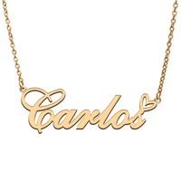 love heart carlos name necklace for women stainless steel gold silver nameplate pendant femme mother child girls gift