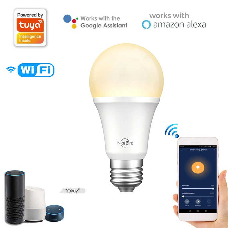 

Tuya WiFi Smart LED Bulb Dimmable 8W E27 Smart Light Warm White 2700K LED Light Smart Life APP Control Works With Amazon Alexa
