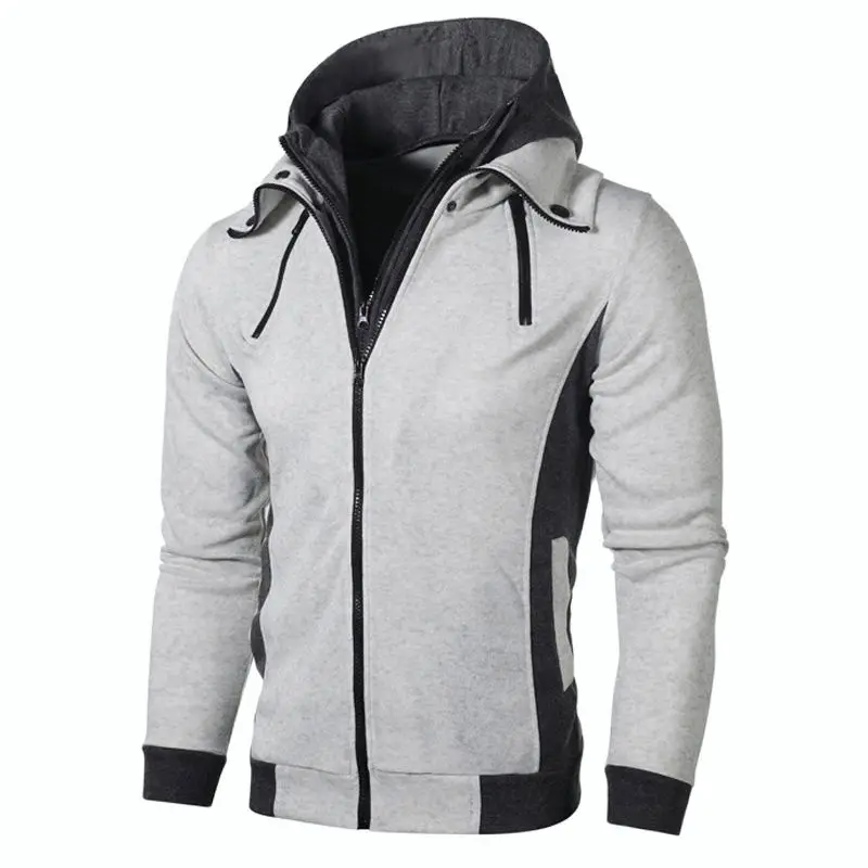 

New Coat Men's Double Zipper Hooded Fashion Patchwork Autumn Winter Casual Cardigan Loose Male Jacket Plus Size M-3XL