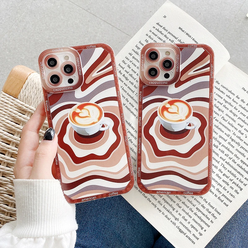 

INS Brand Latte Love Coffee Heart Phone Case For iPhone 11 12 Pro Max XR XS X 7 8 Plus SE2020 Fashion Couple Soft Silicone Cover