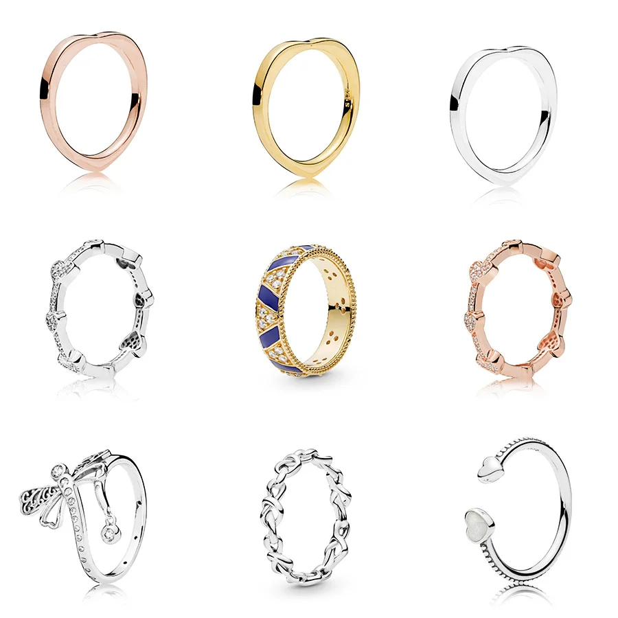 

925 Sterling Silver Finger Ring Rose Gold Heart Fashion Dragonfly Ring For Women Wedding Party Jewelry