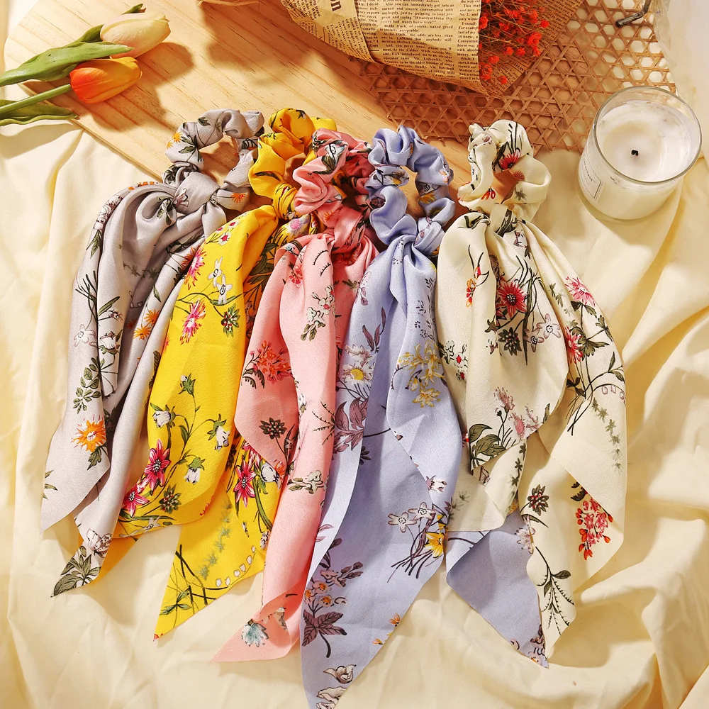 

Pearl Hair Tie Headband Streamers Retro Variety Printing Elastic Bow Hair Rope Girls Hair Ties Sweet Hair Accessories Headwear