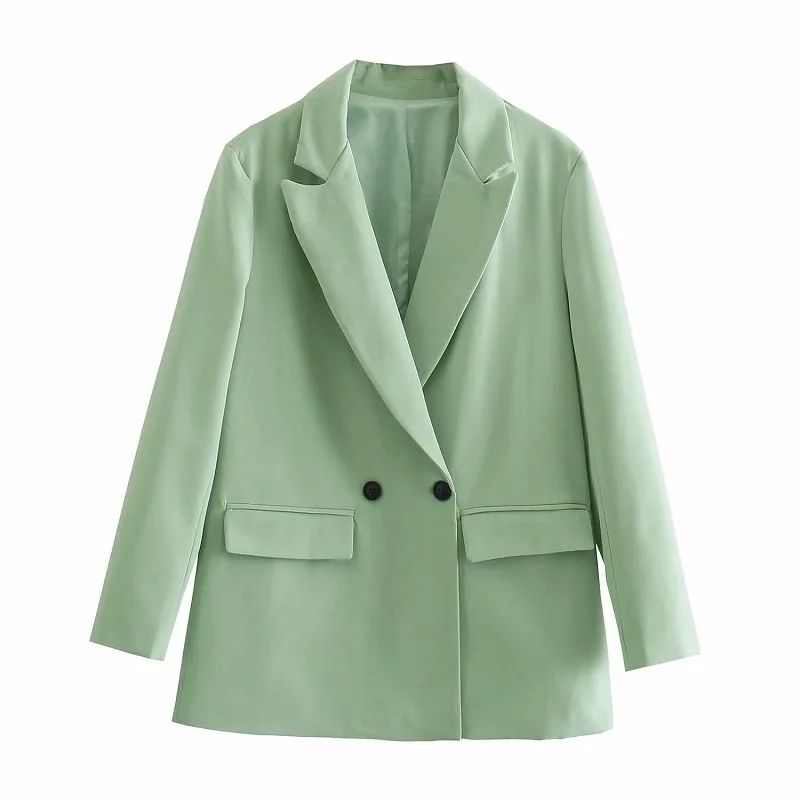 

Женский Зеленый Блейзер, пальто, винтажный пиджак с английским воротником и карманами, женские блейзеры 2021, модные женские свободные повсед...
