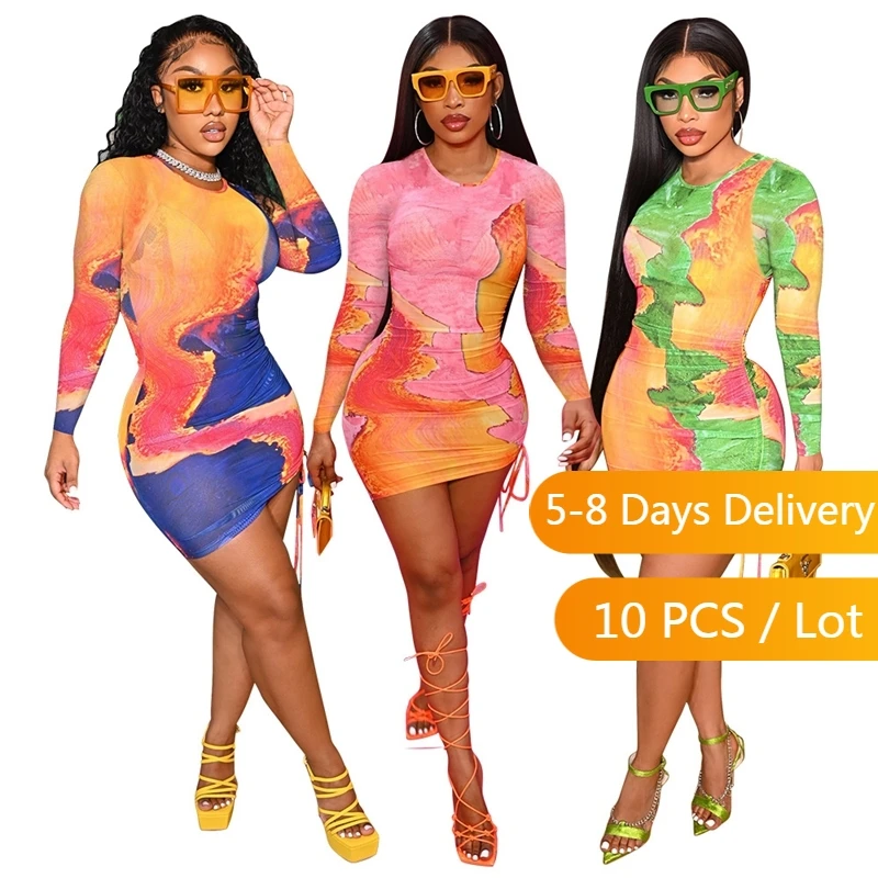 

Женское облегающее платье на завязках, клубное мини-платье с длинным рукавом на день рождения, осенняя одежда для женщин, яркое платье