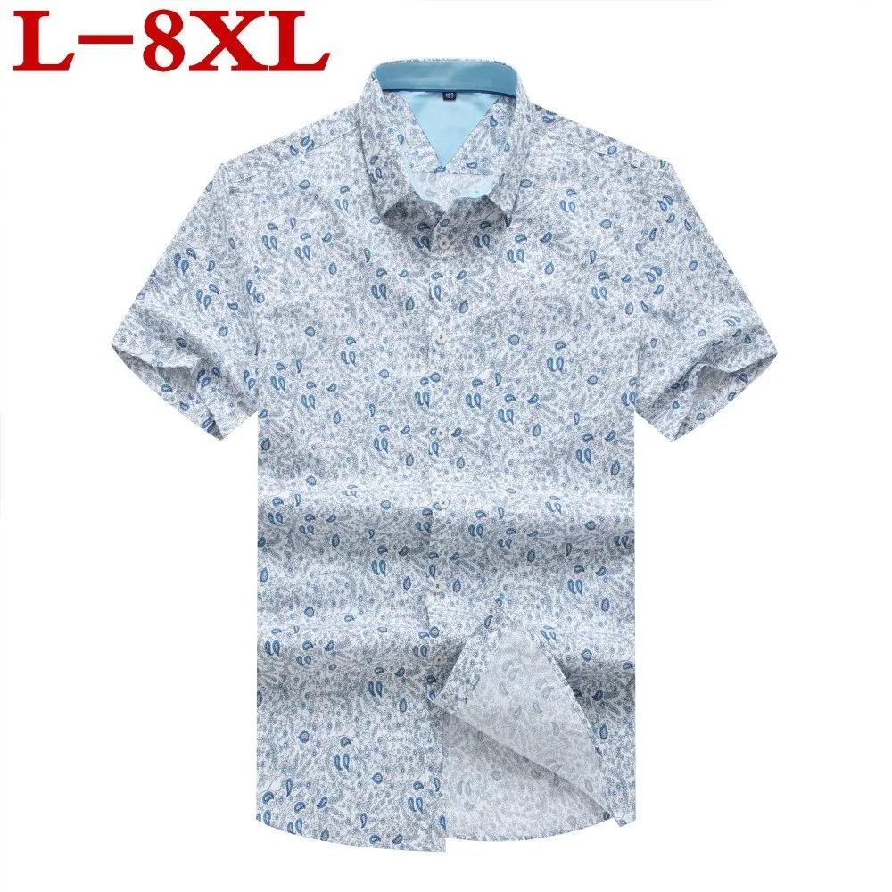 

Hawaiian plus Mens size 8XL Shirt Male Casual Camisa Masculina Printed Beach Shirts Short Sleeve Brand Clothing Free Shipping