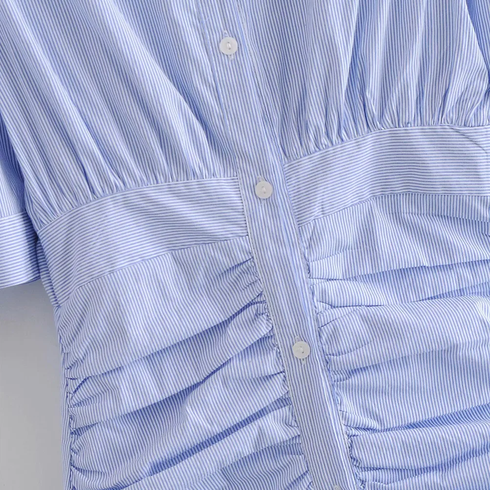 

2021 spring and summer new fashion casual bubble sleeve short sleeve pleated dress for ladies