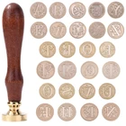 Сургучная печать для конвертов, 26 букв, A-Z, медная, с деревянной ручкой