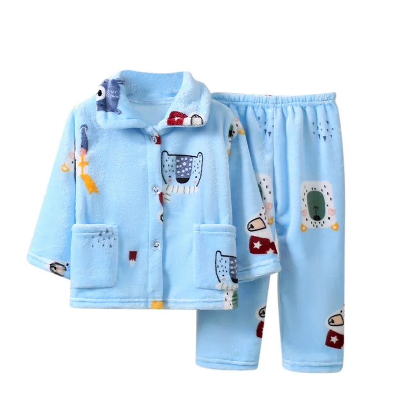 

Bobora/Весенняя утепленная одежда для сна; 2 шт./компл.; Детская одежда; Осенняя Фланелевая Пижама для маленьких мальчиков и девочек